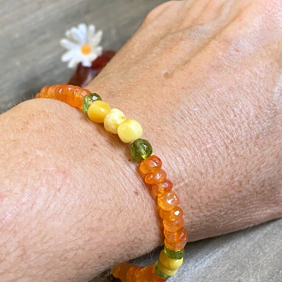 Carnelian Baltic Amber Dainty Gemstone Bracelet - Picture 2 of 6